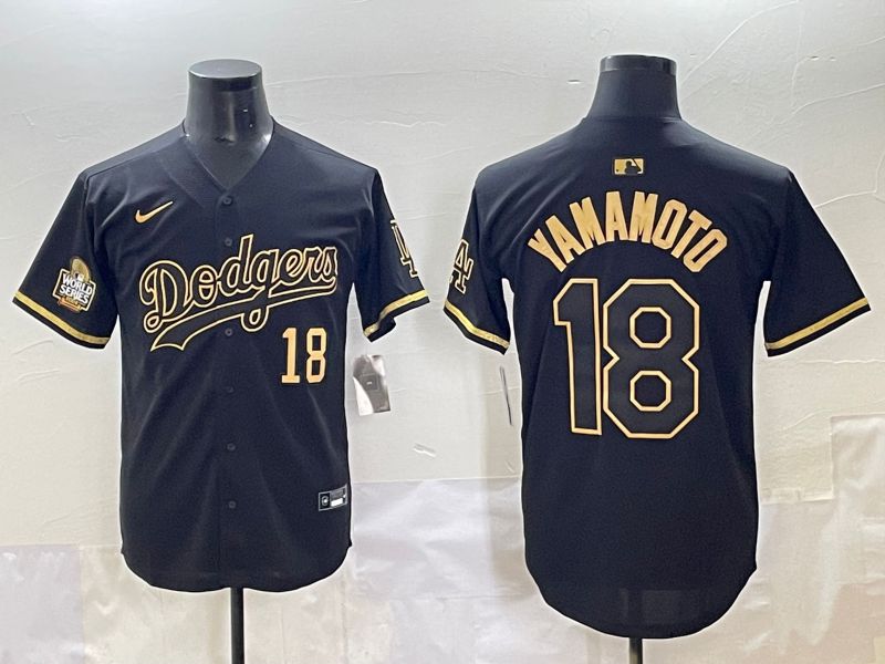 Men 2025 Los Angeles Dodgers #18 Yamamoto Black Gold Five generations Nike MLB Jersey style 9->los angeles dodgers->MLB Jersey